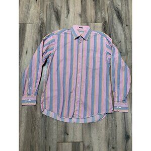 Bugatchi Men’s Xl No Tag Classic Fit Shirt Cotton Button-up Stripe Pink Blue Ora
